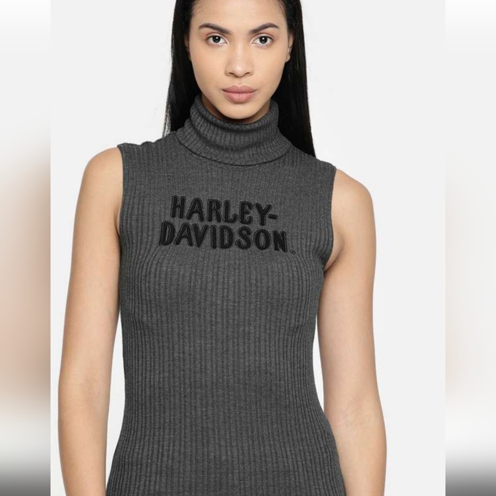 Harley-Davidson Charcoal Ribbed Turtleneck Top